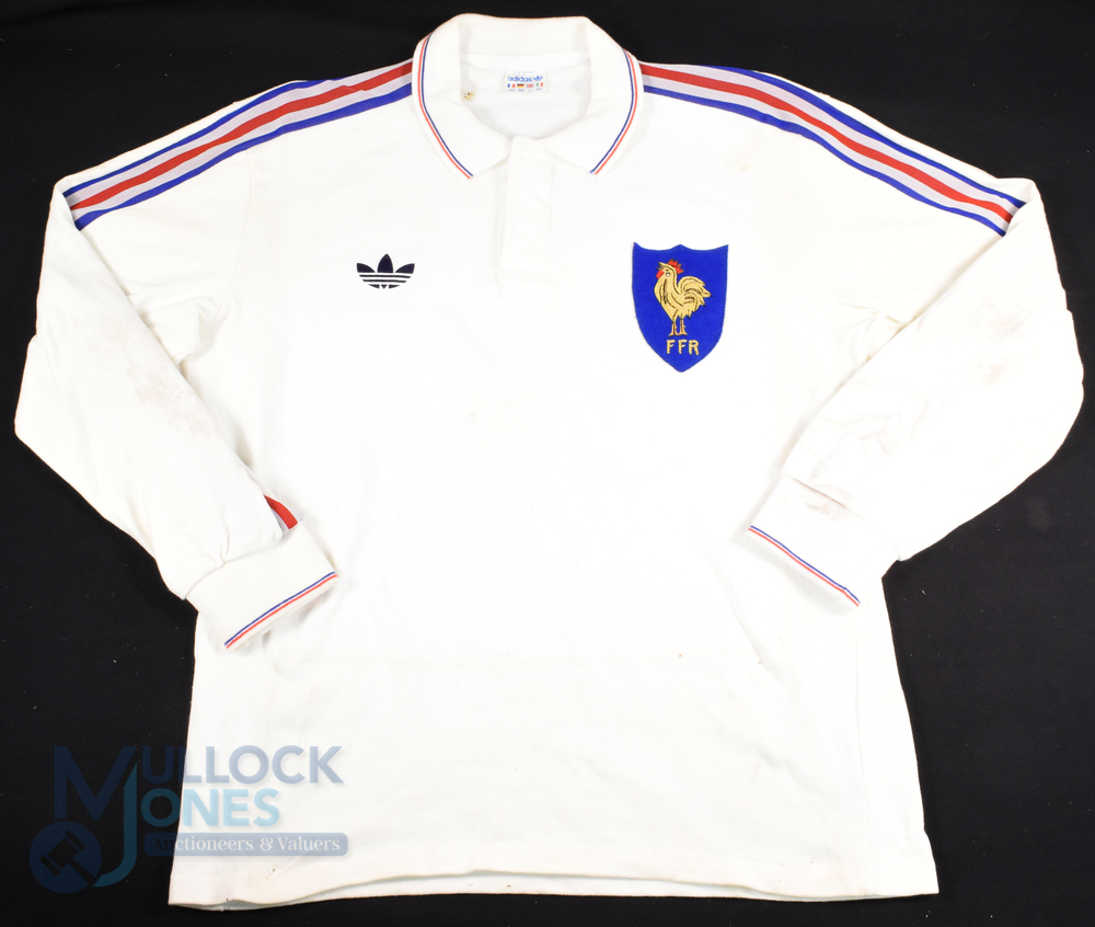 1988 France White Rugby Jersey: Phillipe Berot 14 Adidas white example with red/blue stripes to - Image 2 of 3