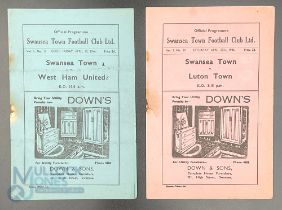 1945-46 Swansea Town v Luton Town 27th April 1946 football programme, written team changes