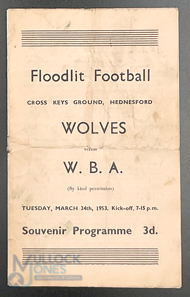 1952-53 Wolves v West Bromwich Albion first team friendly floodlit match at Hednesford (very rare)