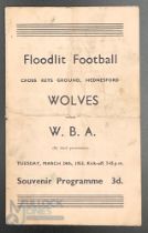 1952-53 Wolves v West Bromwich Albion first team friendly floodlit match at Hednesford (very rare)