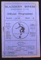 1947/48 Blackburn Rovers v Manchester Utd. Div. 1 match programme 13 December 1947; slight crease,