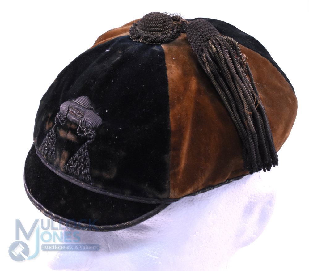 c1900 Christ Church Oxford (?) Velvet Rugby Honours Cap: Oxford maker for this black and brown 6-