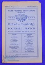 1938 Varsity Match Rugby Programme: Cambridge won this last Varsity clash before WW2, the usual