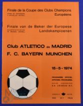 1974 European Cup final Atletico Madrid v Bayern Munich match programme in Brussels 15 May 1974;