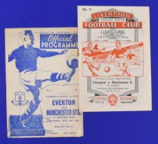 1951/52 Manchester Utd (champions) away match programmes v Liverpool, and v Everton 1946