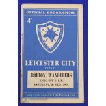 1954/55 POSTPONED Leicester City v Bolton Wanderers programme dated 26 February 1955; fair/good. (