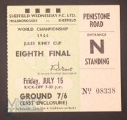 1966 World Cup 1/8 final Match Ticket Switzerland v Spain 15 July 1966 at Sheffield Wednesday; good.