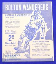 1947/48 Bolton Wanderers v Arsenal (Champions) Div. 1 match programme 1st January 1948; good. (1)