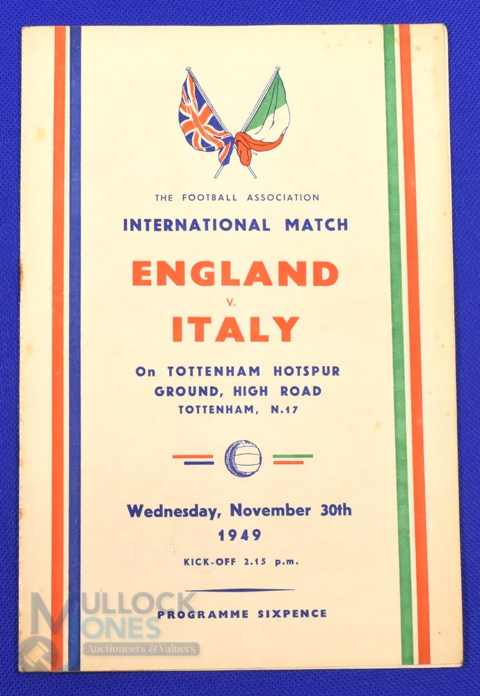 1949 England v Italy international match programme at White Hart Lane 30 November 1949; slight