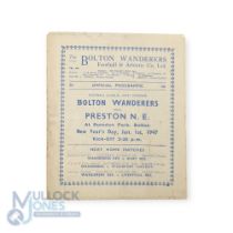 1946/47 Bolton Wanderers v Preston NE Div. 1 match programme 1st January 1947; fair/good. (1)