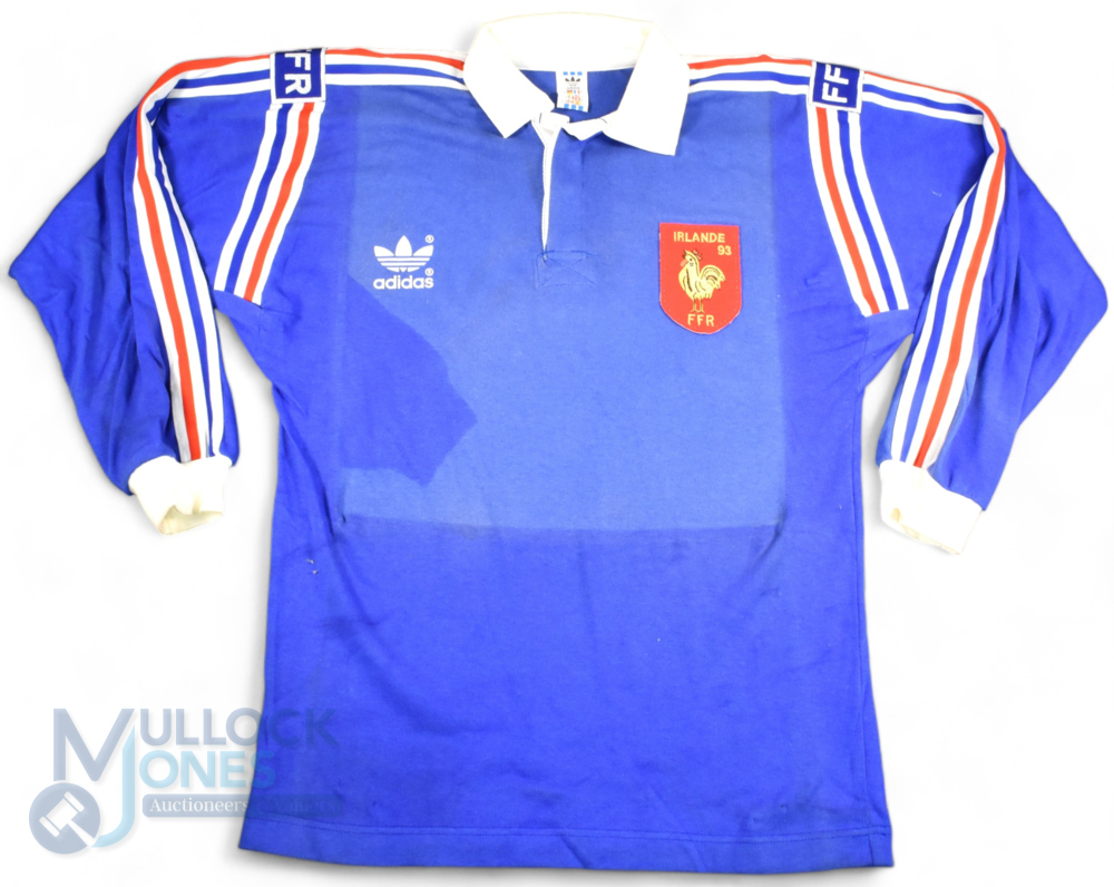 1993 France Franck Mesnel Blue Rugby Jersey: Attractive jersey from a very attractive on field - Image 2 of 4