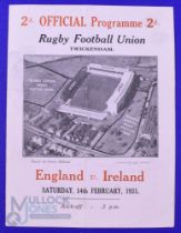 Scarce 1931 England v Ireland Rugby Programme: A 6-5 Irish win. With the change to a 4pp card with