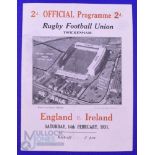 Scarce 1931 England v Ireland Rugby Programme: A 6-5 Irish win. With the change to a 4pp card with