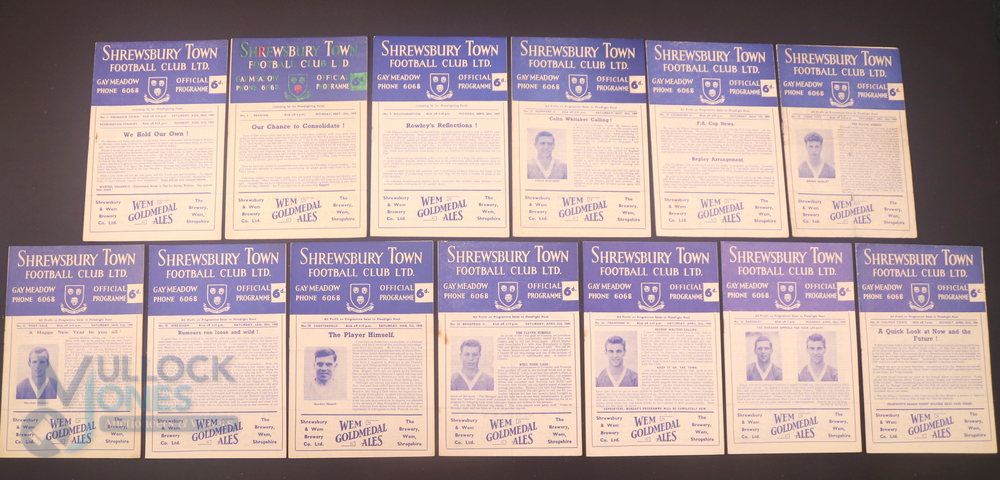 1959/60 Shrewsbury Town home match programmes v Accrington Stanley/Swindon Town reserves, Reading,