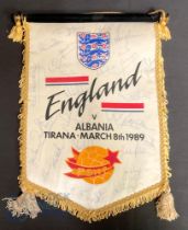 1990 World Cup Qualifier Match Pennant Tirana 8th March 1989 signed England Team to include Bryan