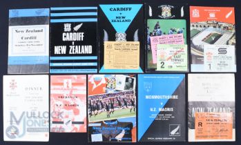 1953-1989 NZ in Wales Rugby Programmes etc (15): v Cardiff 1953, 72, 78 w/tkt, 80 (2 tkts) and v