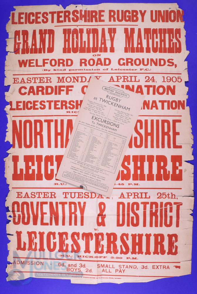 1905 Big Leicestershire Rugby Match Poster/1950-1 BR Flier (2): Folded 30" x 20" huge, and hugely - Image 2 of 2