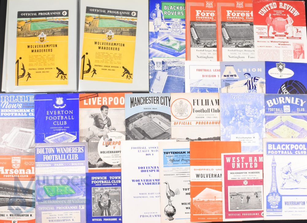 1962/63 Complete league season Wolverhampton Wanderers match programmes homes (21) plus WBA (