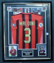 Maldini signed red and black AC Milan No.3 home replica jersey, short-sleeved, with LEGA Calcio