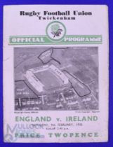Scarce 1935 England v Ireland Rugby Programme: 14-3 English win, some creases and marks, edge