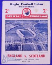 Scarce 1938 England v Scotland Rugby Programme: Twickenham pattern, rose badge and aerial pic, 4pp