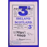 1950 Ireland v Scotland Rugby Programme: 4pp Dublin issue, v slight foxing within, from over 75