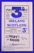 1950 Ireland v Scotland Rugby Programme: 4pp Dublin issue, v slight foxing within, from over 75