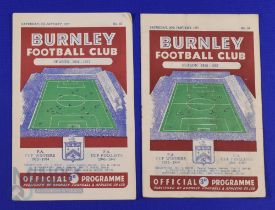 1956/57 Burnley home match programmes in the FA Cup v Chesterfield (5th January 1957) (score 7-0