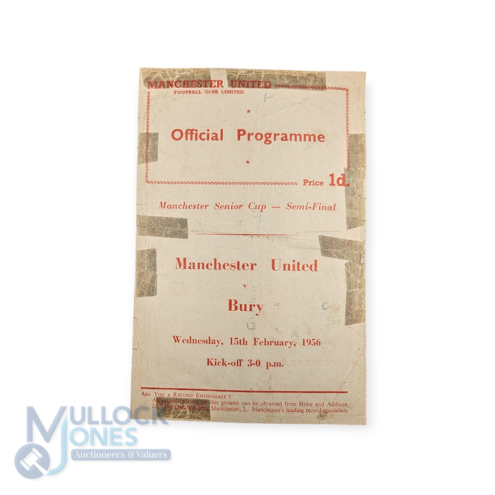 1955/56 Manchester Senior Cup s/f Manchester Utd v Bury at Old Trafford 15 February 1956 single - Image 2 of 2