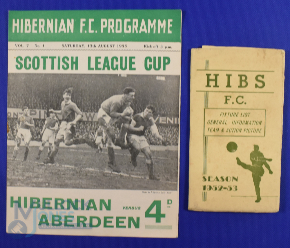 1955/56 Hibernian v Aberdeen Scottish League Cup match programme 13 August 1955 at Easter Road; also