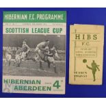 1955/56 Hibernian v Aberdeen Scottish League Cup match programme 13 August 1955 at Easter Road; also