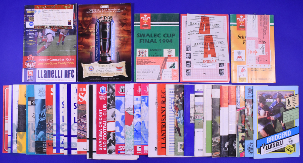 Llanelli/Scarlets Rugby Programmes etc (26): Cup: WRU Finals w/tkts v Swansea 1992 and v Cardiff