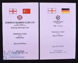 1998/99 Champions League Manchester Utd v Bayern Munich special lunch menu dated 9 December 1998 (