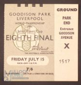 1966 World Cup 1/8 final Match Ticket Brazil v Hungary 15 July 1966 at Everton; fair/good. (1)