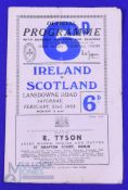 1952 Ireland v Scotland Rugby Programme: Some creases, folds and marks to team pages of this