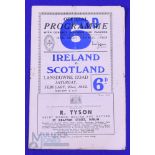 1952 Ireland v Scotland Rugby Programme: Some creases, folds and marks to team pages of this