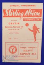 1953/54 Scottish Cup 3rd round Stirling Albion v Celtic match programme 27 February 1954; team