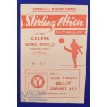 1953/54 Scottish Cup 3rd round Stirling Albion v Celtic match programme 27 February 1954; team