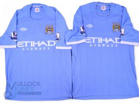 2x 2010/11 Dedryck Boyata No 38 Manchester City match issued home football shirts - in blue, Umbro/