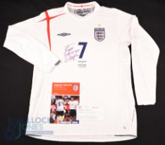 17th August 2005 Denmark v England No 7 Beckham long sleeve Shirt (L) signed and dedicated to