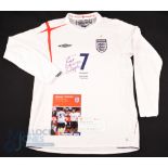 17th August 2005 Denmark v England No 7 Beckham long sleeve Shirt (L) signed and dedicated to