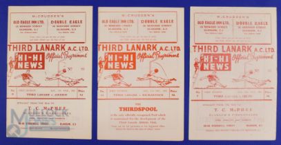 Third Lanark home match programmes 1963/64 Kilmarnock, 1964/65 Celtic, 1964/65 Airdrie; fair/