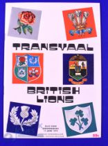 1974 British and I Lions v Transvaal Rugby Programme: At Jo'burg. 48 packed pp. Great pics, near