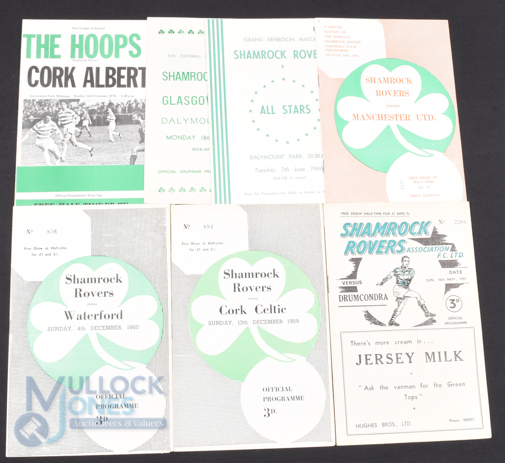 Selection of Shamrock Rovers home match programmes 1957/58 Drumcondra, 1959/60 Cork Celtic, 1960/