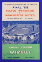 1958 FAC final Bolton Wanderers v Manchester Utd match programme 3 May 1958; small edge tear back