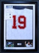 25" x 36" Framed and glazed 1990 England Shirt No. 19 autographed by Paul Gascoigne, comes with COA.