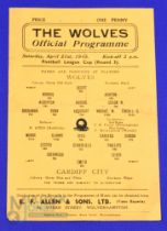 1944/45 Wolverhampton Wanderers v Cardiff City FLC 2nd round single sheet match programme 21 April