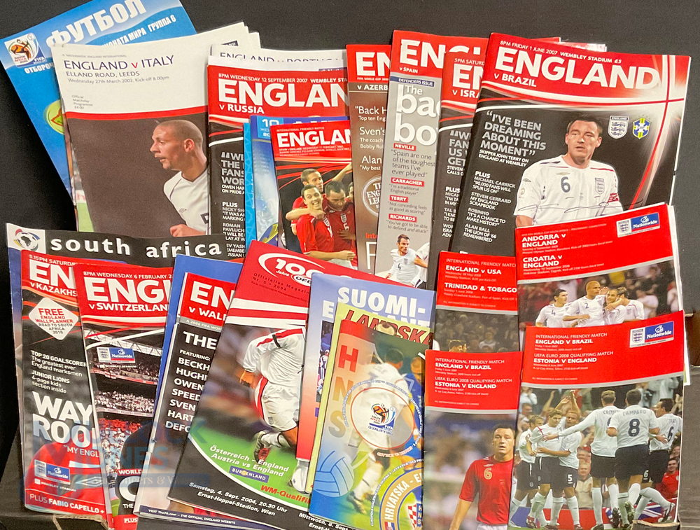 Selection of International Football programmes from 2002 to 2010 to include home and away (Box).