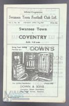 1946-47 Swansea Town v Coventry 7th April 1947 football programme - light pocket folds