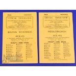 1946/47 Wolverhampton Wanderers home match programmes Div. 1, 4 pagers v Bolton Wanderers,